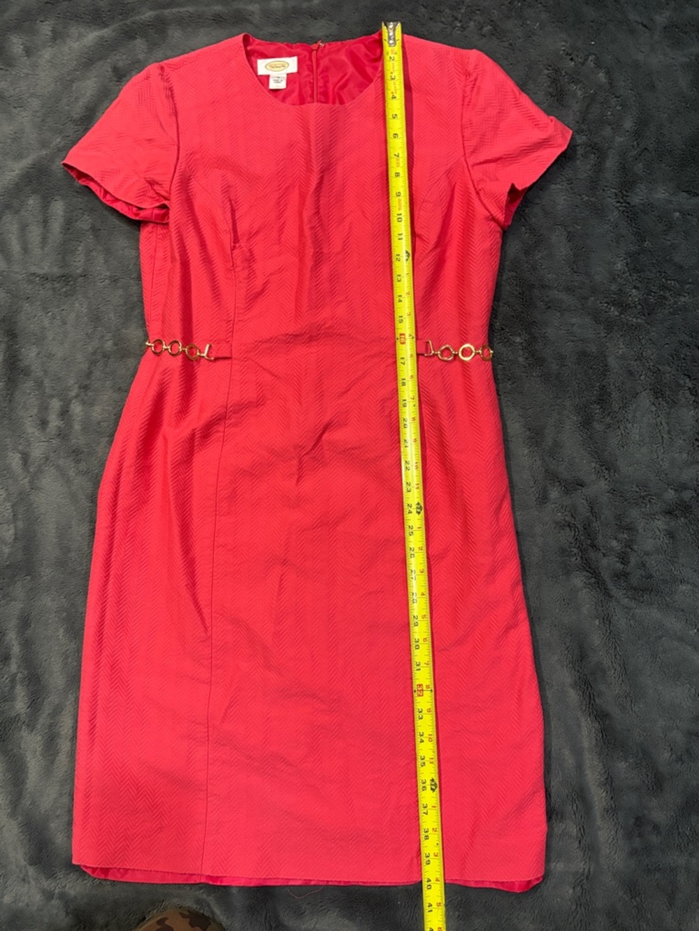 Talbots coral colored Midi Sheath Dress with Gold Chain Waist
